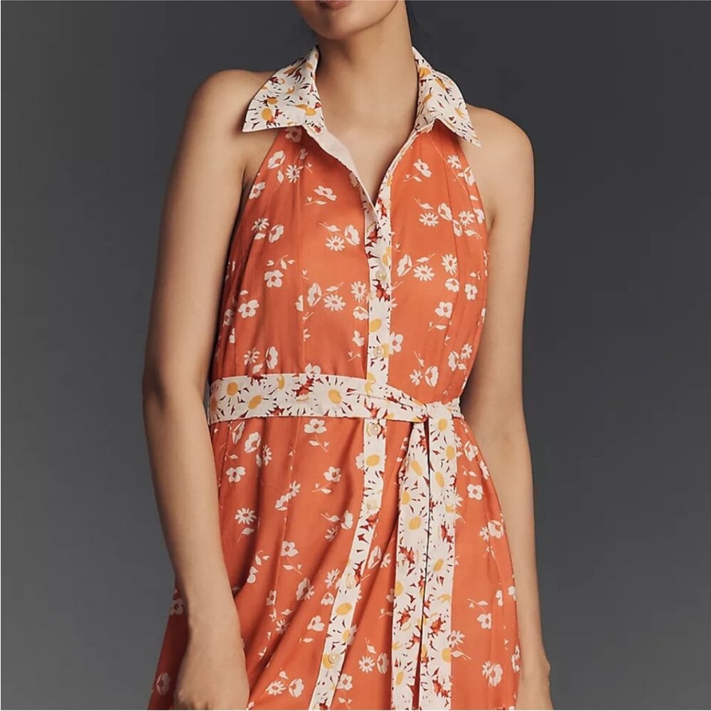 NWT Maeve Anthropologie Open Back Halter Dress Maxi Lined New Cotton Floral Sz S